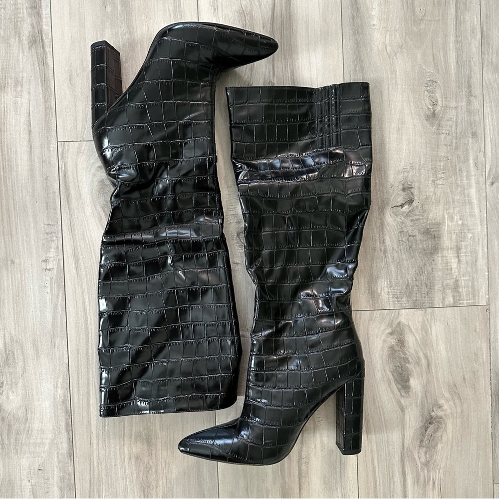 Black Croc Effect Boots - Picture 3 of 4